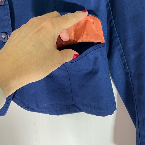 Tulle Blazer Button Up V-Neck Styling Long Sleeve Pockets Blue Pockets Size SM - Picture 10 of 14